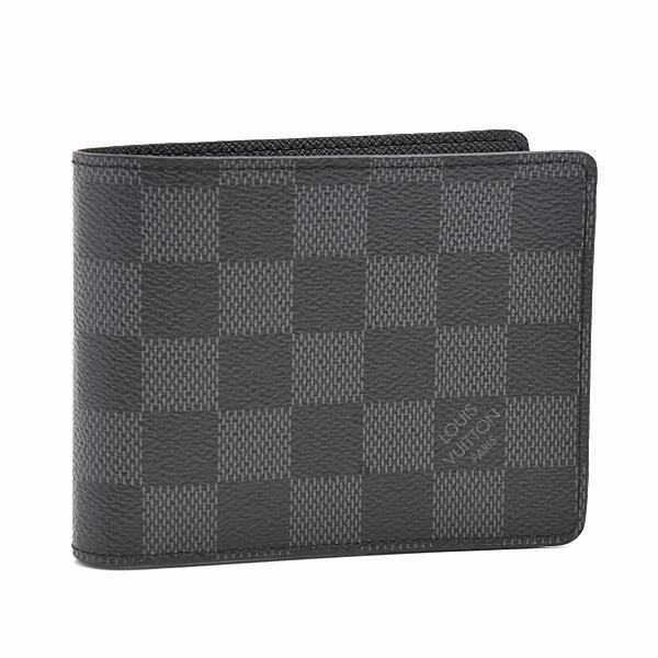 Louis Vuitton Multiple Wallet N62663 Damier Graphite Canvas Men's Bifold Wallet Black/Grey