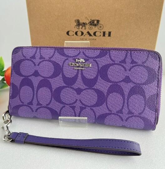 COACH C4452 Long Zip Around Wallet in Signature Canvas – Sport Purple
