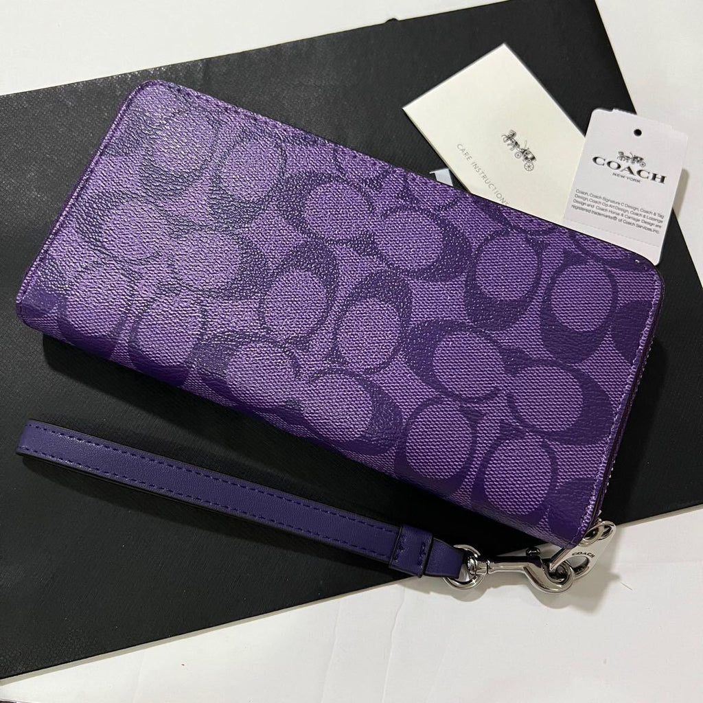 COACH C4452 Long Zip Around Wallet in Signature Canvas – Sport Purple