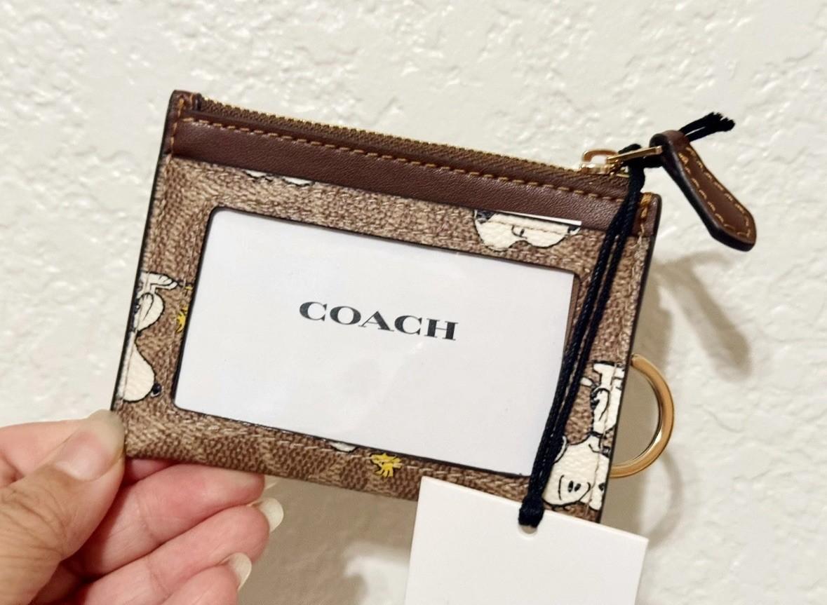 Coach x Peanuts Mini Skinny ID Case Signature Canvas with Snoopy Print CBT14 NWT